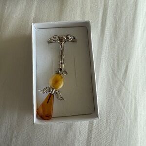 Amber Angel Keychain with Silver Wings